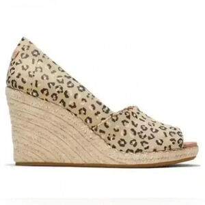 Toms Michelle Neutral Cheetah Peep Toe Wedges sz 9.5 W